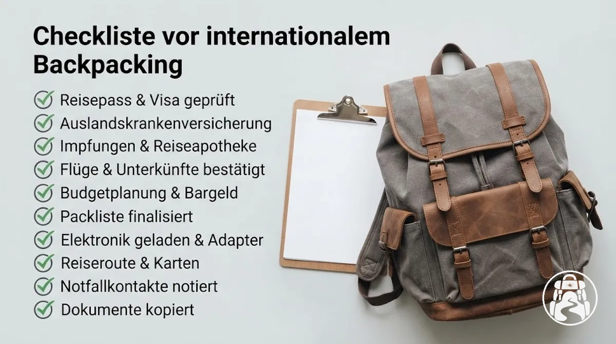 Checkliste zur Vorbereitung vor dem Aufbruch für internationales Backpacking
