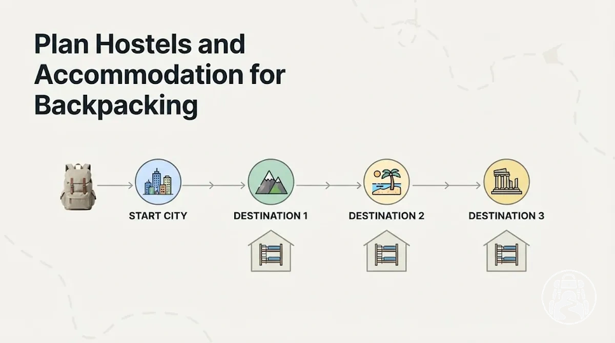 Hostel and accommodation planning for a backpacking trip