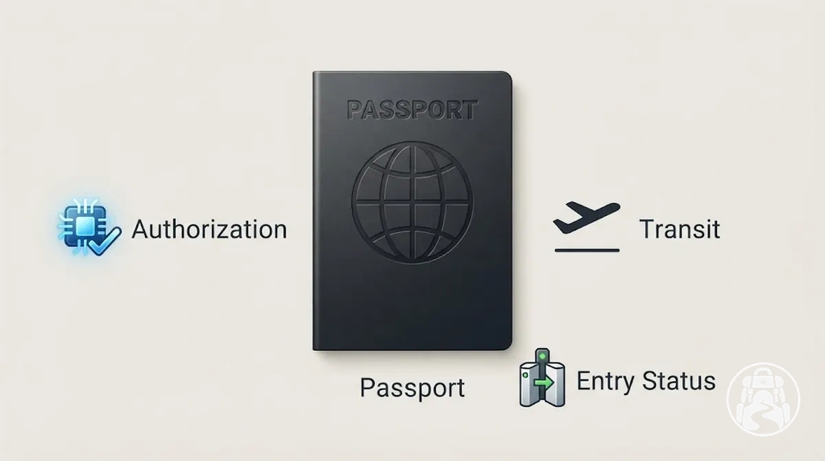 Verificações genéricas de status de passaporte, autorização de viagem e trânsito para a prontidão de entrada no itinerário